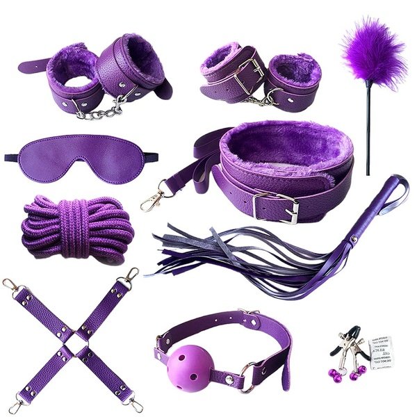 10pc Fantasy Collar, Cuffs, Gag and Chain Set