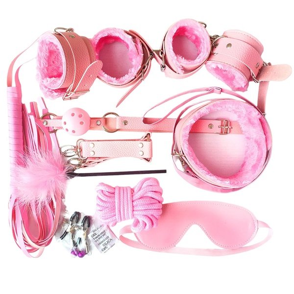 10pc Fantasy Collar, Cuffs, Gag and Chain Set