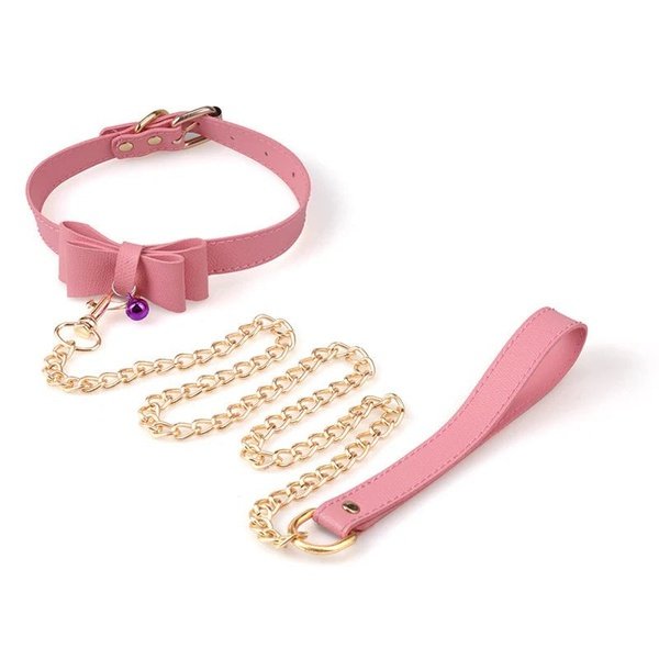 Pink Bowtie Fantasy Collar and Leash Set