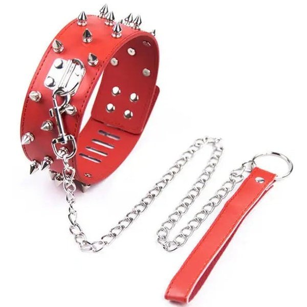 Red Spiked Fantasy Collar and Leash Set