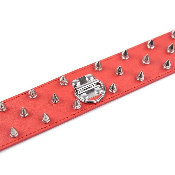 Red Spiked Fantasy Collar and Leash Set