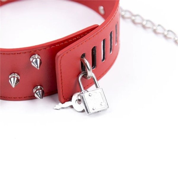 Red Spiked Fantasy Collar and Leash Set