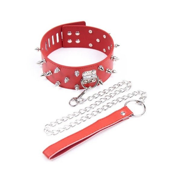 Red Spiked Fantasy Collar and Leash Set